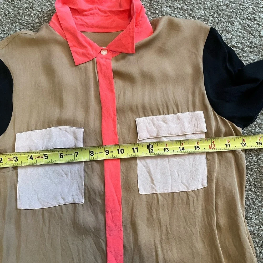J. Crew Y2k Silk Blouse Womens‎ 6 Colorblock Button Up Elevated Basic